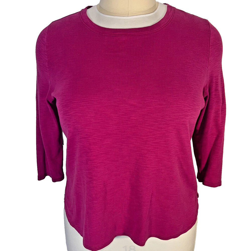 Tommy Bahama Tee Shirt Womens XL Fuschia Pink 3/4 Sleeve Hi-Lo Hem